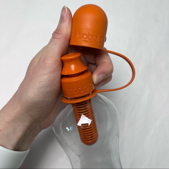*SALE 4 for 30* OWO-Bobble Purifying Water Bottle-Clear Plastic Orange Top - Picture 3 of 7